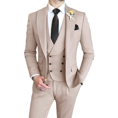 Férfi öltönyök Slim Fit, 3 részes, duplasoros csúcs hajtóka báli esküvői vőfélyparti szmokingblézer (blézer+mellény+nadrág)