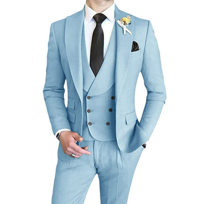 Férfi öltönyök Slim Fit, 3 részes, duplasoros csúcs hajtóka báli esküvői vőfélyparti szmokingblézer (blézer+mellény+nadrág)