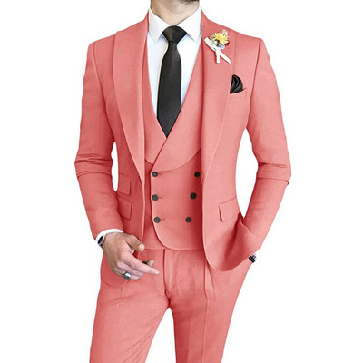 Férfi öltönyök Slim Fit, 3 részes, duplasoros csúcs hajtóka báli esküvői vőfélyparti szmokingblézer (blézer+mellény+nadrág)