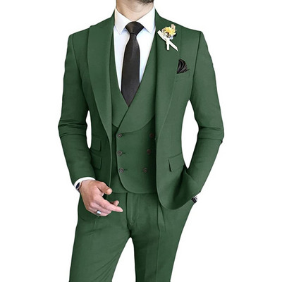 Férfi öltönyök Slim Fit, 3 részes, duplasoros csúcs hajtóka báli esküvői vőfélyparti szmokingblézer (blézer+mellény+nadrág)