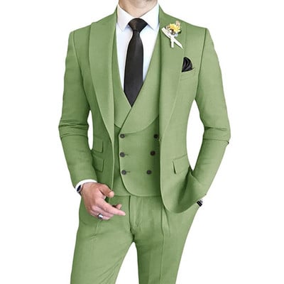 Férfi öltönyök Slim Fit, 3 részes, duplasoros csúcs hajtóka báli esküvői vőfélyparti szmokingblézer (blézer+mellény+nadrág)