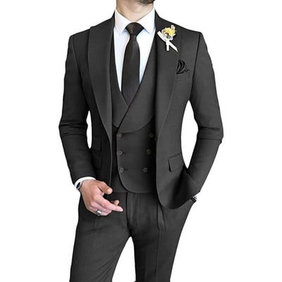 Férfi öltönyök Slim Fit, 3 részes, duplasoros csúcs hajtóka báli esküvői vőfélyparti szmokingblézer (blézer+mellény+nadrág)