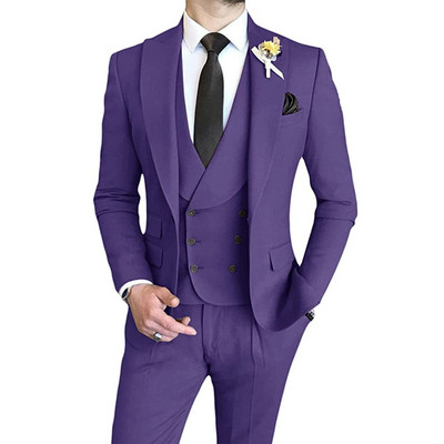 Férfi öltönyök Slim Fit, 3 részes, duplasoros csúcs hajtóka báli esküvői vőfélyparti szmokingblézer (blézer+mellény+nadrág)