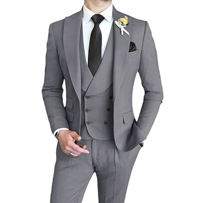 Férfi öltönyök Slim Fit, 3 részes, duplasoros csúcs hajtóka báli esküvői vőfélyparti szmokingblézer (blézer+mellény+nadrág)