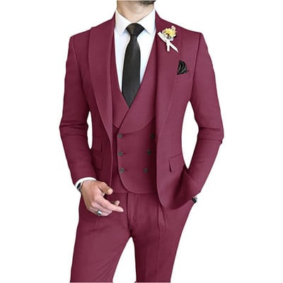 Férfi öltönyök Slim Fit, 3 részes, duplasoros csúcs hajtóka báli esküvői vőfélyparti szmokingblézer (blézer+mellény+nadrág)