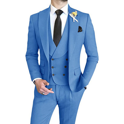 Férfi öltönyök Slim Fit, 3 részes, duplasoros csúcs hajtóka báli esküvői vőfélyparti szmokingblézer (blézer+mellény+nadrág)