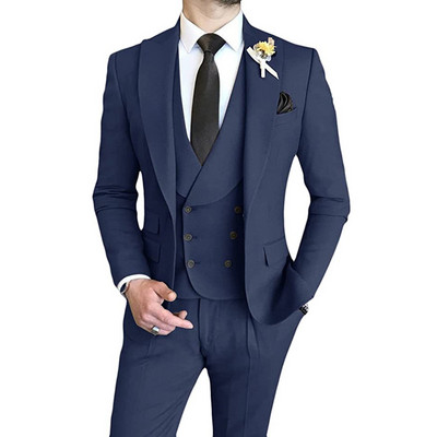 Férfi öltönyök Slim Fit, 3 részes, duplasoros csúcs hajtóka báli esküvői vőfélyparti szmokingblézer (blézer+mellény+nadrág)