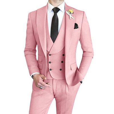 Férfi öltönyök Slim Fit, 3 részes, duplasoros csúcs hajtóka báli esküvői vőfélyparti szmokingblézer (blézer+mellény+nadrág)