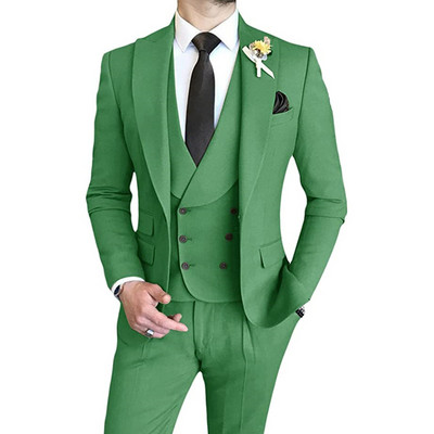 Férfi öltönyök Slim Fit, 3 részes, duplasoros csúcs hajtóka báli esküvői vőfélyparti szmokingblézer (blézer+mellény+nadrág)