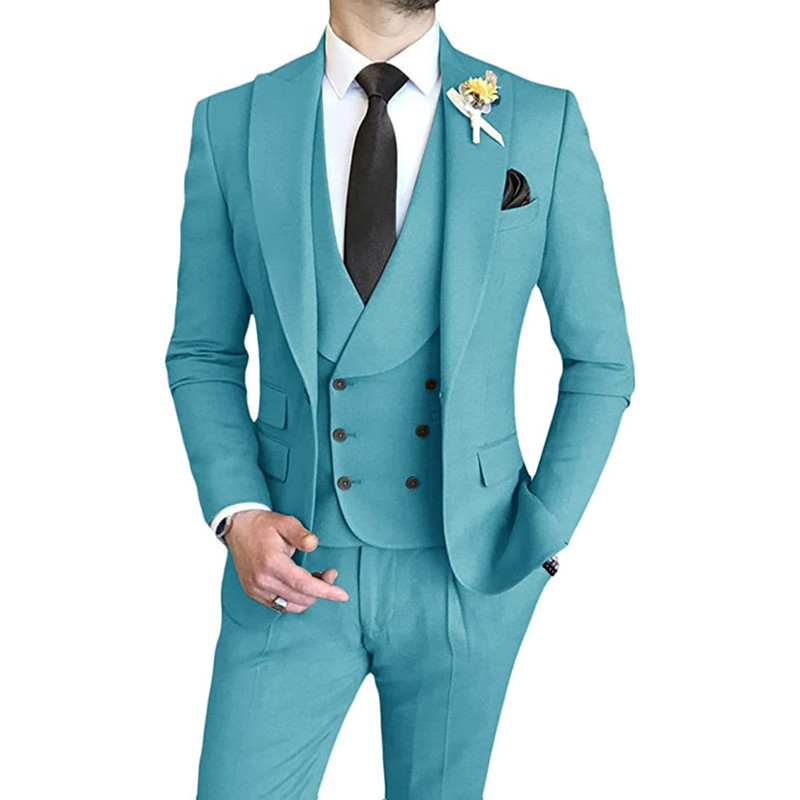 Férfi öltönyök Slim Fit, 3 részes, duplasoros csúcs hajtóka báli esküvői vőfélyparti szmokingblézer (blézer+mellény+nadrág)