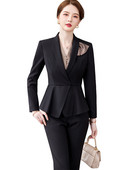 Fekete kék, szürke karcsú női blézer és nadrágkosztüm hivatalos irodai női üzleti munkaruha 2 részes készlet