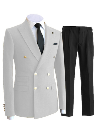 Férfi 2 részes üzleti öltöny, dupla mellű Peak Lapel több zsebes ünnepi öltöny esküvőre (blézer + nadrág)