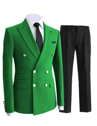 Férfi 2 részes üzleti öltöny, dupla mellű Peak Lapel több zsebes ünnepi öltöny esküvőre (blézer + nadrág)