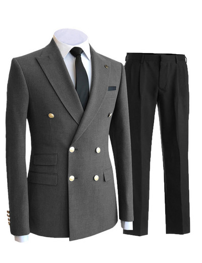 Férfi 2 részes üzleti öltöny, dupla mellű Peak Lapel több zsebes ünnepi öltöny esküvőre (blézer + nadrág)