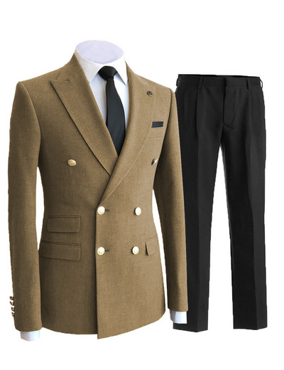 Férfi 2 részes üzleti öltöny, dupla mellű Peak Lapel több zsebes ünnepi öltöny esküvőre (blézer + nadrág)