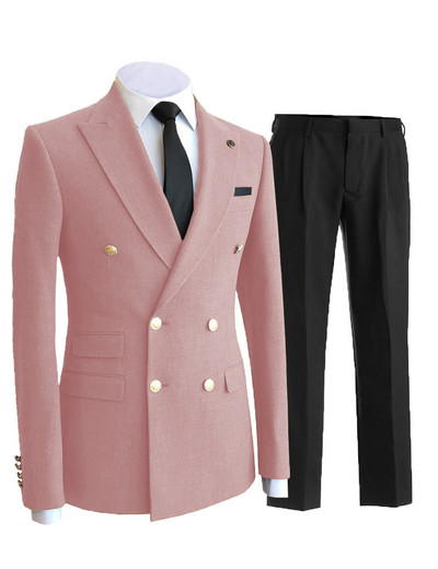 Férfi 2 részes üzleti öltöny, dupla mellű Peak Lapel több zsebes ünnepi öltöny esküvőre (blézer + nadrág)