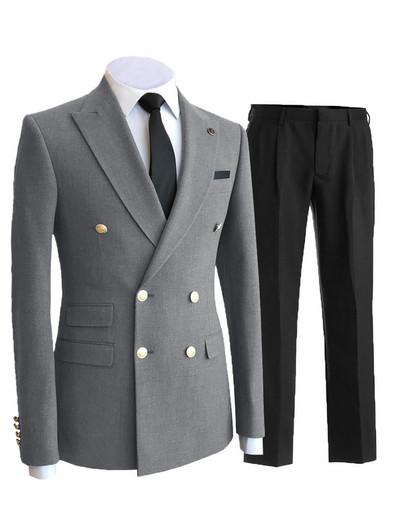 Férfi 2 részes üzleti öltöny, dupla mellű Peak Lapel több zsebes ünnepi öltöny esküvőre (blézer + nadrág)