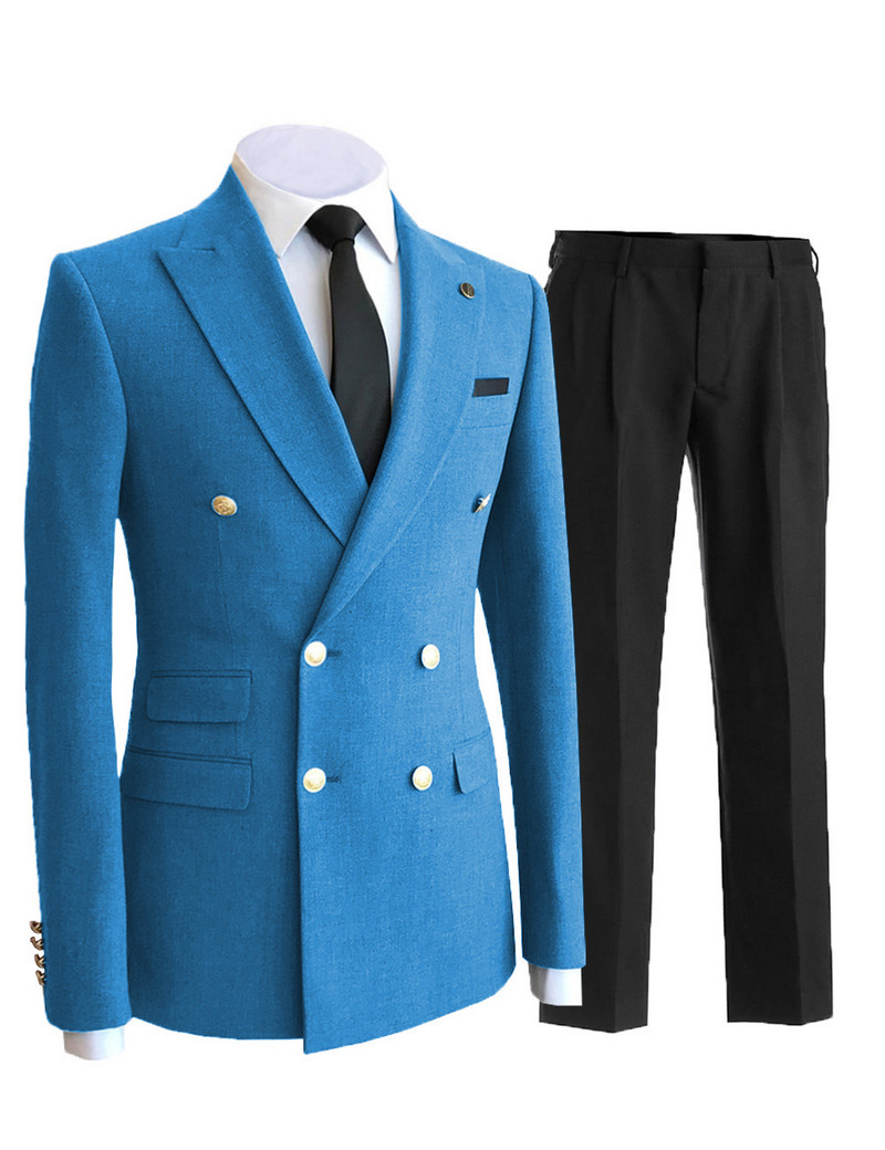 Férfi 2 részes üzleti öltöny, dupla mellű Peak Lapel több zsebes ünnepi öltöny esküvőre (blézer + nadrág)