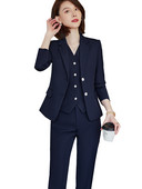 Női blézermellény és nadrágkosztüm piros sötétkék fekete kék formális 3 részes szett irodai női munkavégzési ruházathoz