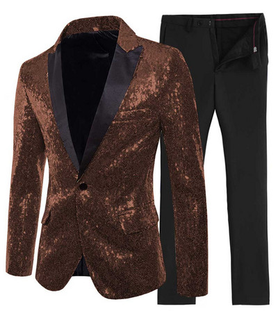 2020-as új arany/zöld 2 részes, fényes flitteres férfi öltöny, egygombos, csúcsos, hajtókás szmoking esküvőre (blézer + nadrág)