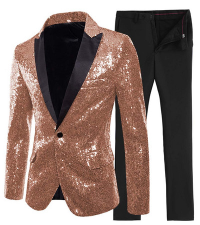 2020-as új arany/zöld 2 részes, fényes flitteres férfi öltöny, egygombos, csúcsos, hajtókás szmoking esküvőre (blézer + nadrág)