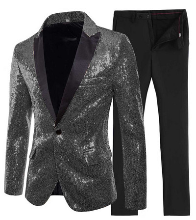 2020-as új arany/zöld 2 részes, fényes flitteres férfi öltöny, egygombos, csúcsos, hajtókás szmoking esküvőre (blézer + nadrág)