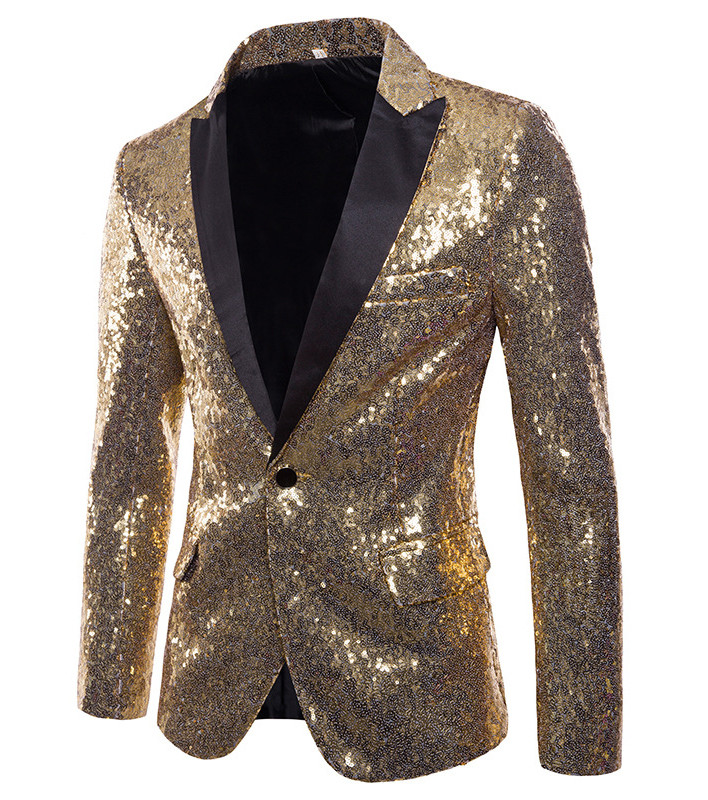 2020-as új arany/zöld 2 részes, fényes flitteres férfi öltöny, egygombos, csúcsos, hajtókás szmoking esküvőre (blézer + nadrág)