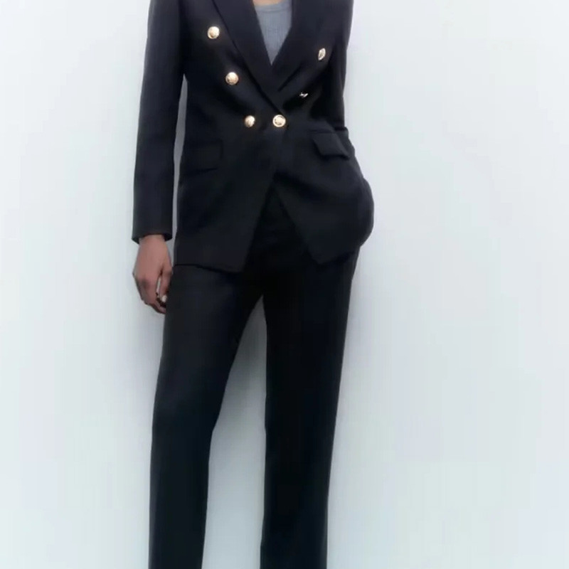 Női blézer dzseki irodai női blézer öltöny elegáns kétrészes készletek csíkos felsőruházat zatraf gombbal női kabát kabát trf