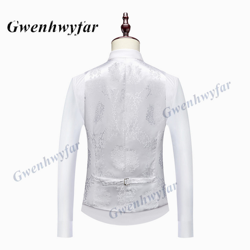 Gwenhwyfar kiváló minőségű férfi esküvői szmoking 2022 Mist Pink Peak Lapel Férfi blézer nadrág mellény fehér mintás anyagból