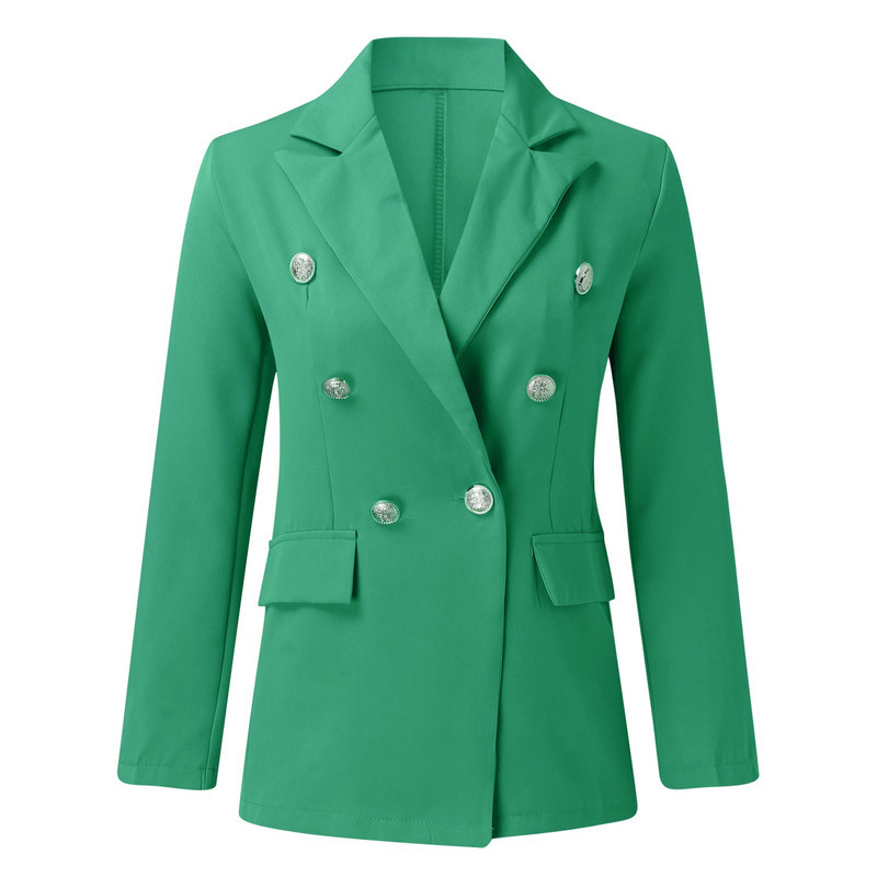 Női tömör zakó, hosszú ujjú gombos galléros ingkabát felsők zsebekkel blézer