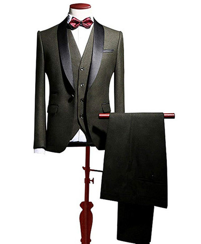 Férfi 3 részes férfi öltöny, Tuxrdos blézer, egygombos, hajtókás öltöny esküvőre (blézer+mellény+nadrág)