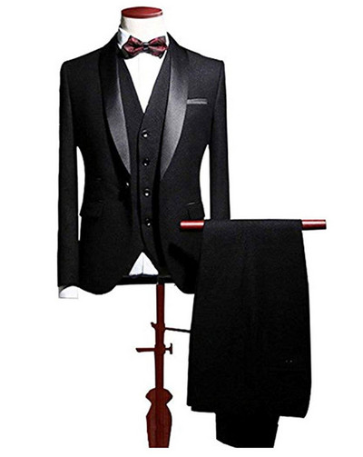Férfi 3 részes férfi öltöny, Tuxrdos blézer, egygombos, hajtókás öltöny esküvőre (blézer+mellény+nadrág)
