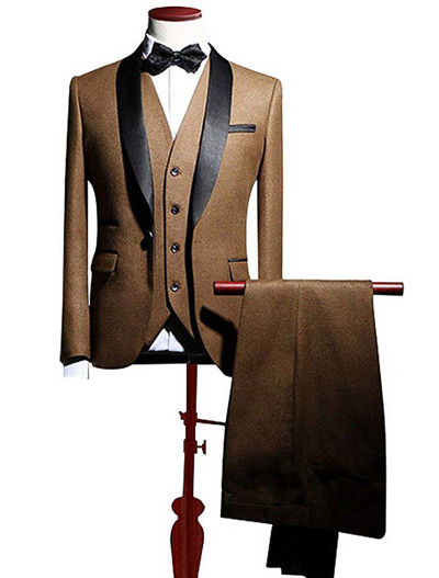 Férfi 3 részes férfi öltöny, Tuxrdos blézer, egygombos, hajtókás öltöny esküvőre (blézer+mellény+nadrág)