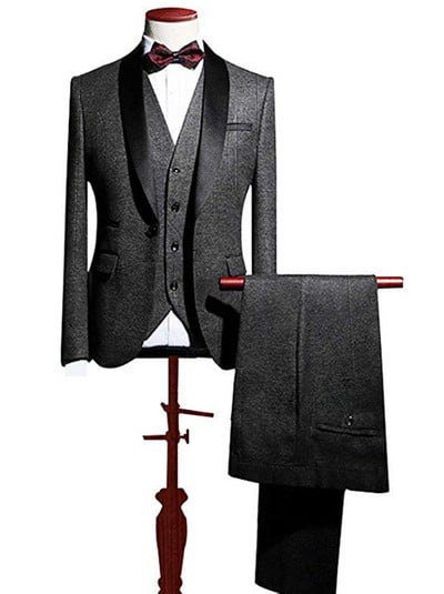 Férfi 3 részes férfi öltöny, Tuxrdos blézer, egygombos, hajtókás öltöny esküvőre (blézer+mellény+nadrág)