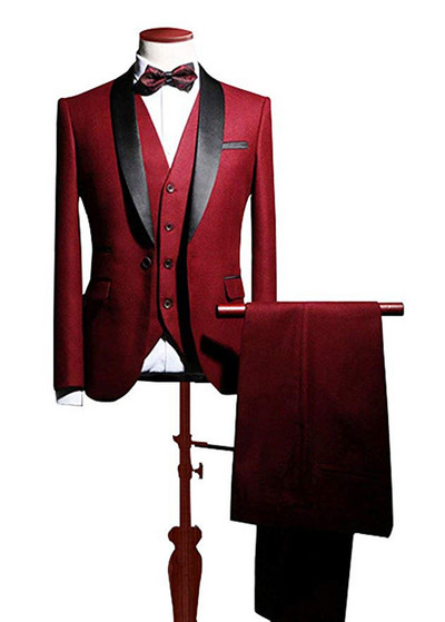 Férfi 3 részes férfi öltöny, Tuxrdos blézer, egygombos, hajtókás öltöny esküvőre (blézer+mellény+nadrág)