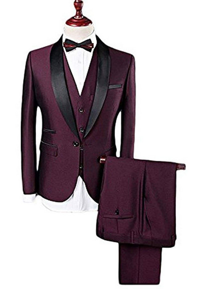 Férfi 3 részes férfi öltöny, Tuxrdos blézer, egygombos, hajtókás öltöny esküvőre (blézer+mellény+nadrág)