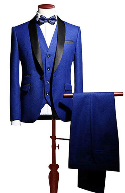 Férfi 3 részes férfi öltöny, Tuxrdos blézer, egygombos, hajtókás öltöny esküvőre (blézer+mellény+nadrág)