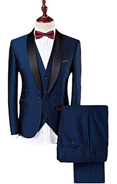 Costum bărbați 3 piese Blazer Tuxrdos Costume cu rever cu un buton pentru nuntă (Blazer+vestă+pantaloni)