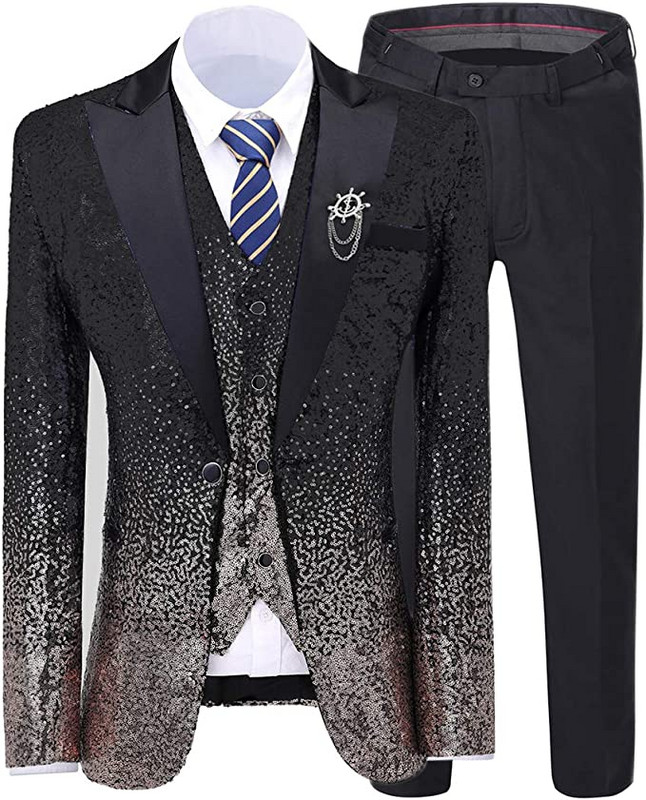 3 részes férfi öltöny, fényes színű, aranyszínű férfi öltöny, karcsúsított, hajtókás szmoking esküvői öltönyök (blézer+mellény+nadrág)