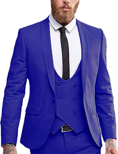 Kétsoros mellény, férfi öltöny, 3 részes, hivatalos, bevágott hajtókás, szmoking vőlegény esküvőre (blézer+mellény+nadrág)