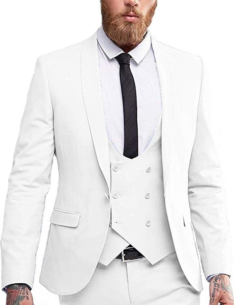 Kétsoros mellény, férfi öltöny, 3 részes, hivatalos, bevágott hajtókás, szmoking vőlegény esküvőre (blézer+mellény+nadrág)