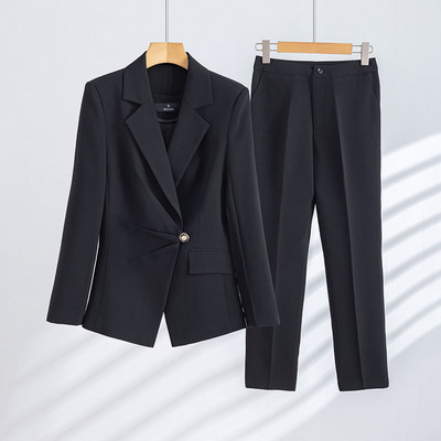 Női divatos nadrágkosztüm szett vagy egyszínű blézer kék fehér fekete színű irodai karrier formális üzleti ruha nőknek ősz tél