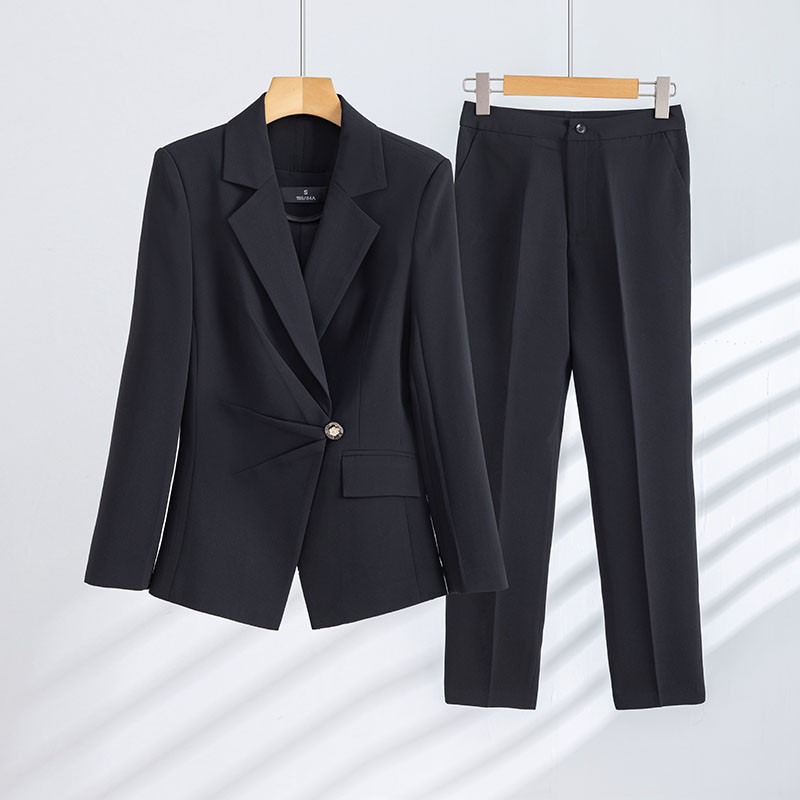Női divatos nadrágkosztüm szett vagy egyszínű blézer kék fehér fekete színű irodai karrier formális üzleti ruha nőknek ősz tél