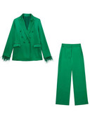 KLKXMYT TRAF női blézer szett női 2 részes öltönyök 2023 új divat tollak blézerek + nadrágok kétrészes készletek női ruhák