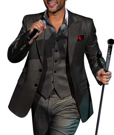 Férfi öltönyök hajtóka, alkalmi, 3 részes üzleti vőfélyek szmokingok, szürke, zöld pezsgő hivatalos esküvőre (blézer+nadrág+mellény)