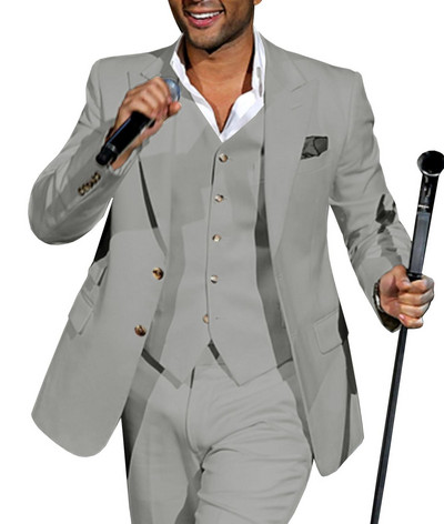 Férfi öltönyök hajtóka, alkalmi, 3 részes üzleti vőfélyek szmokingok, szürke, zöld pezsgő hivatalos esküvőre (blézer+nadrág+mellény)