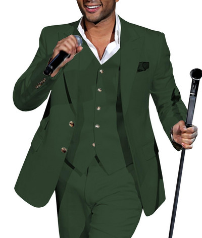 Férfi öltönyök hajtóka, alkalmi, 3 részes üzleti vőfélyek szmokingok, szürke, zöld pezsgő hivatalos esküvőre (blézer+nadrág+mellény)