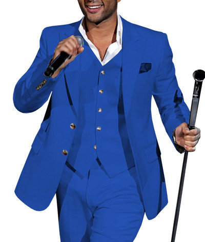 Férfi öltönyök hajtóka, alkalmi, 3 részes üzleti vőfélyek szmokingok, szürke, zöld pezsgő hivatalos esküvőre (blézer+nadrág+mellény)