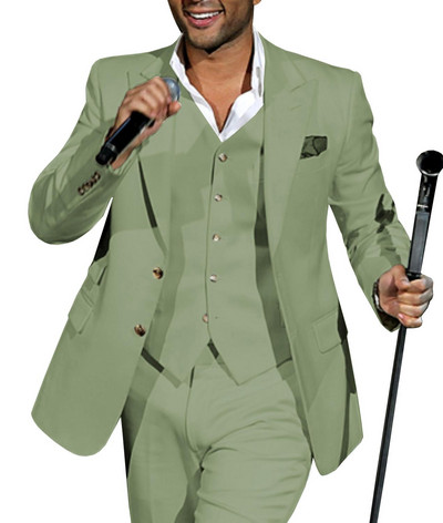 Férfi öltönyök hajtóka, alkalmi, 3 részes üzleti vőfélyek szmokingok, szürke, zöld pezsgő hivatalos esküvőre (blézer+nadrág+mellény)