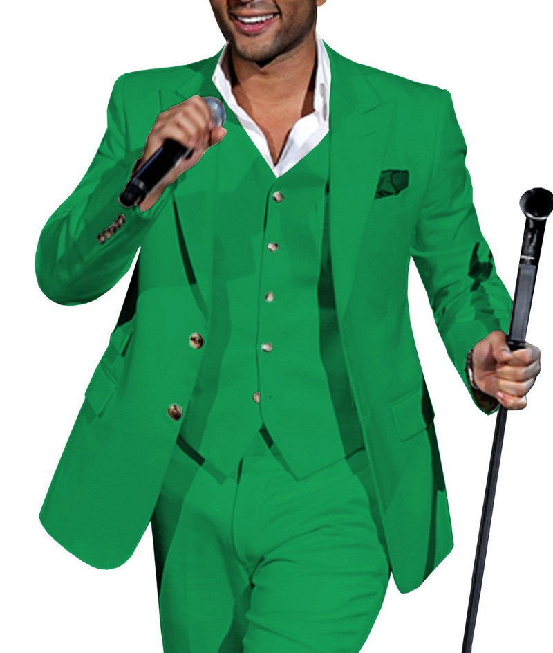 Férfi öltönyök hajtóka, alkalmi, 3 részes üzleti vőfélyek szmokingok, szürke, zöld pezsgő hivatalos esküvőre (blézer+nadrág+mellény)